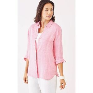 J.Jill woman’s XL 100% linen heathered pink long sleeve coastal beachy blouse